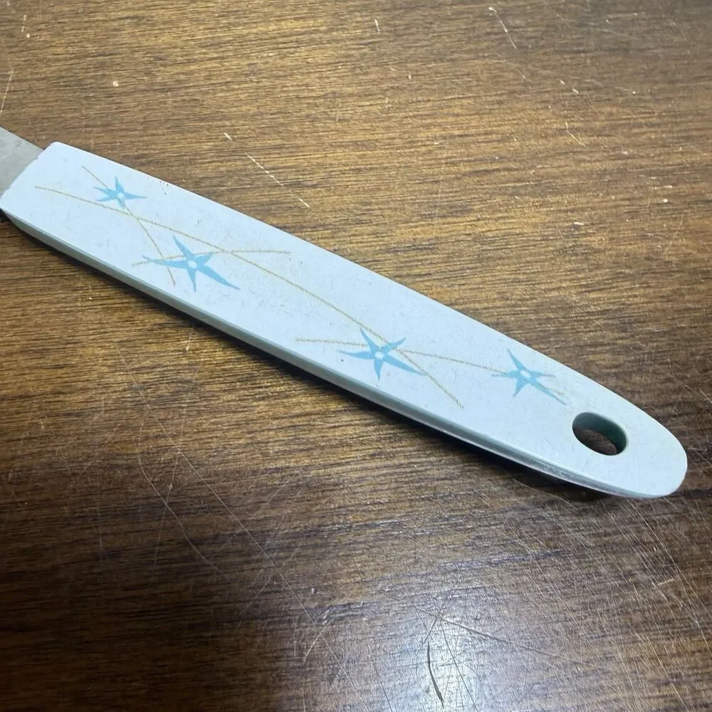 Vintage Atomic Starburst Aqua Blue White Frosting Spreader Spatula Tool